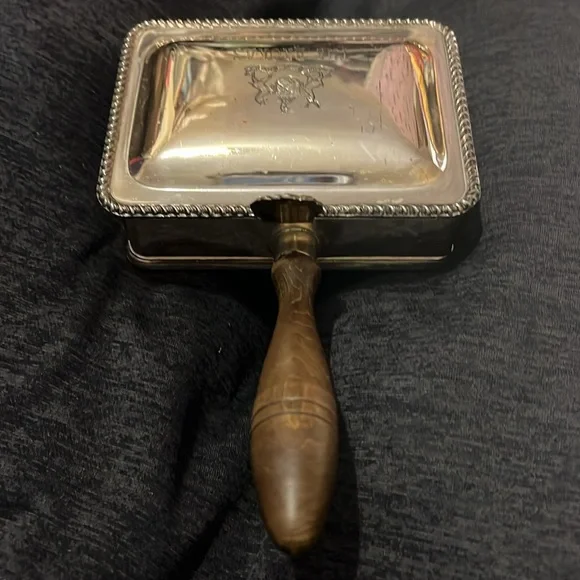 Antique FB Rogers Silent Butler Crumb Catcher Ash Tray Silverplate w/Wood Handle